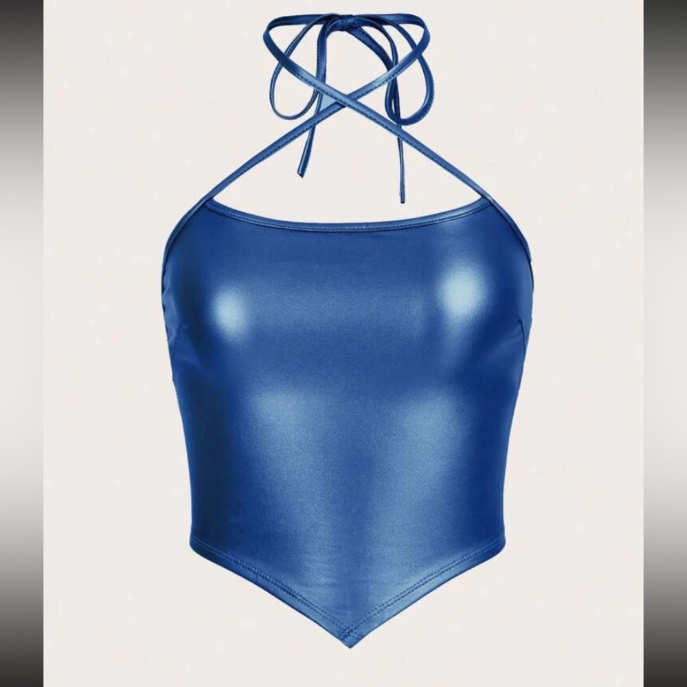 Blue metallic crop top party top women size Xs brand new SHEIN